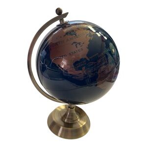 World Globe Blue Bronze Brass Vintage-Inspired Home Decor Office Desk Accent